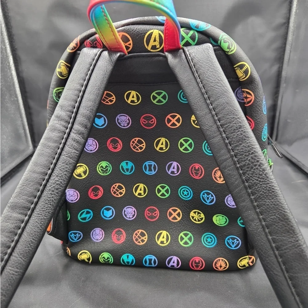 Loungefly Marvel Black Backpack with Colorful Icons